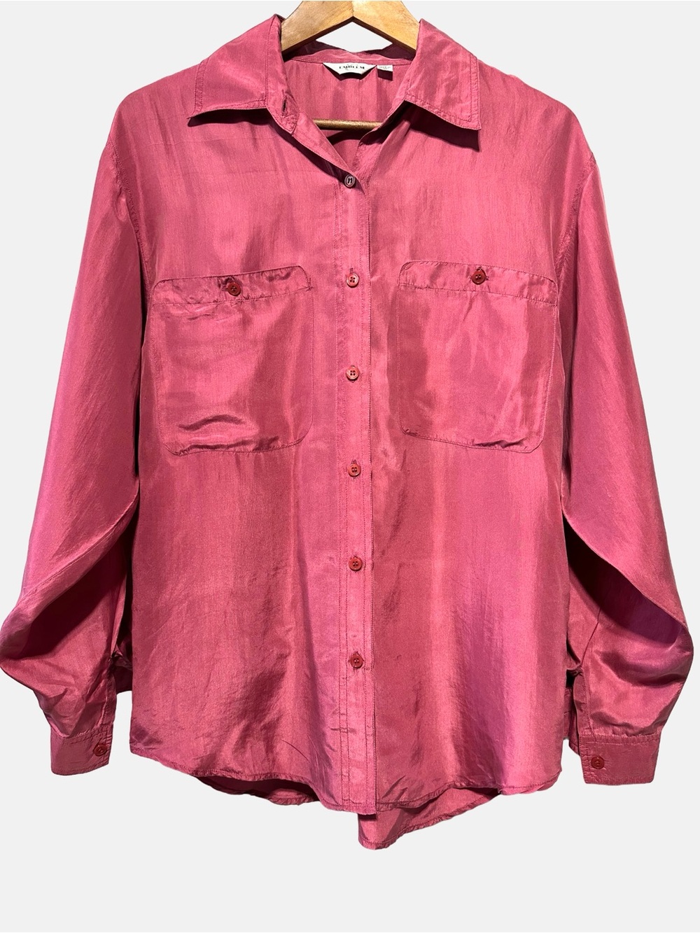 EMBLEM Silk Rose Pink Button Shirt Blouse Minimalist Soft Girl Luxe